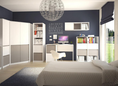 Children's Youth Bedroom Complete Wardrobe Corner Cabinet Computer Desk 7-piece set